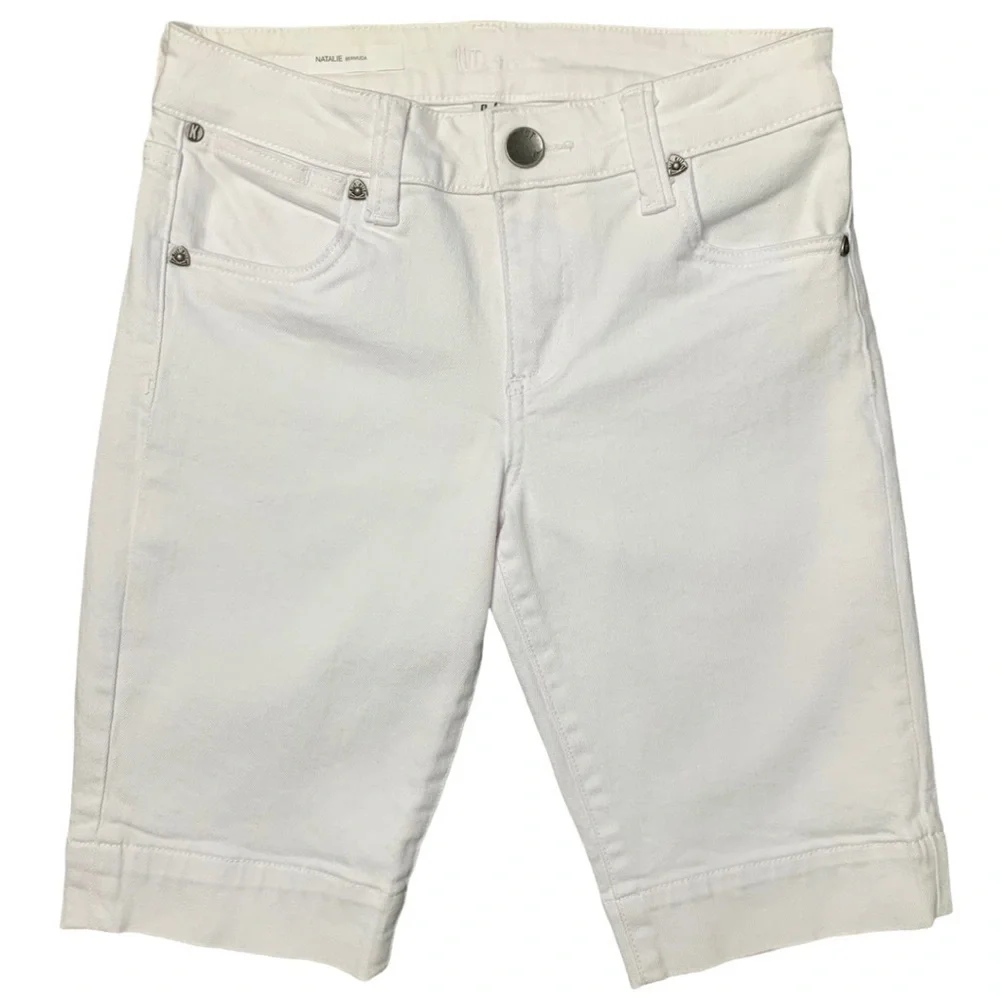 Kut from the Kloth Natalie Mid Rise Bermuda Denim Shorts White Size 0 - Picture 4 of 16